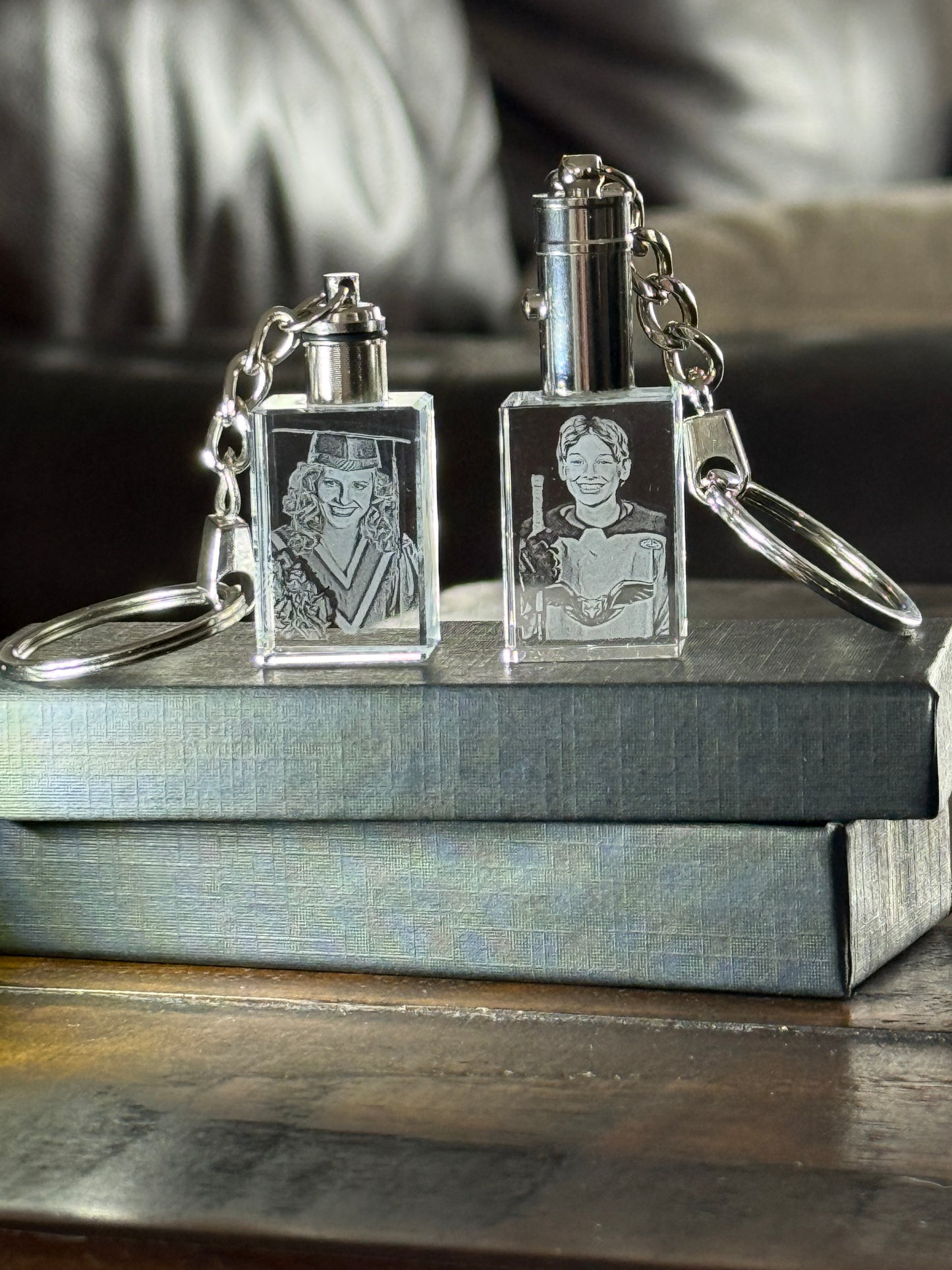 3D Engraved Crystal Keychain - Rectangle