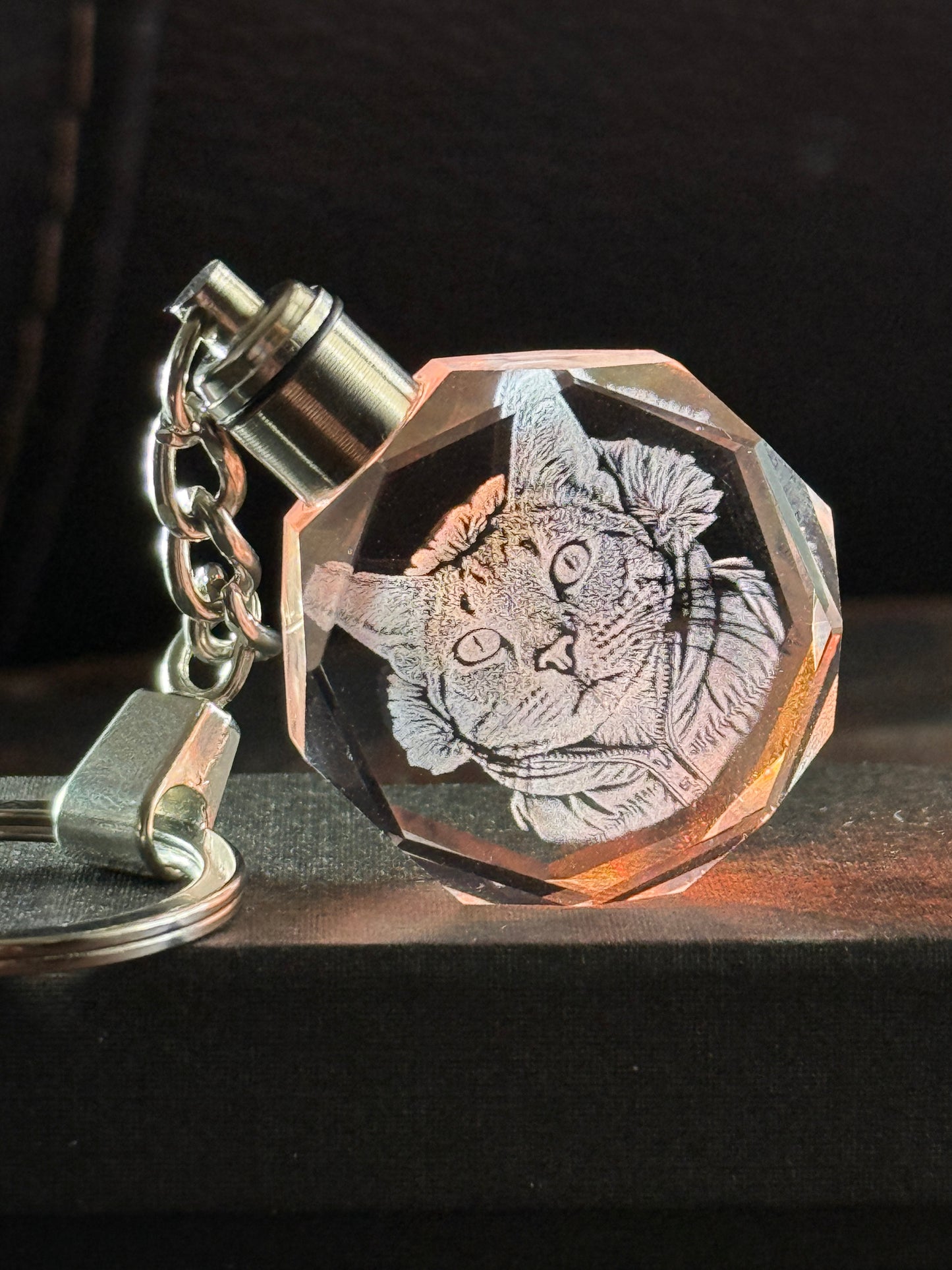 3D Engraved Crystal Keychain - Octagon