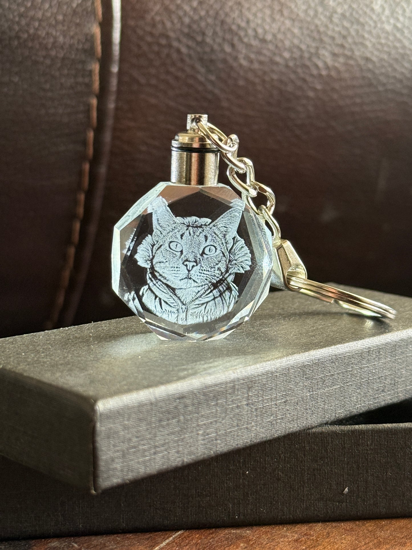 3D Engraved Crystal Keychain - Octagon