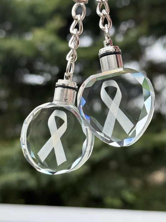 3D Engraved Awareness Ribbon Crystal Keychain