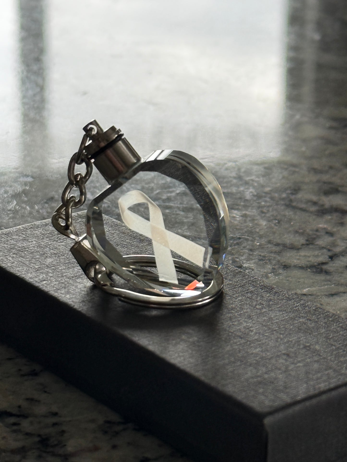 3D Engraved Awareness Ribbon Crystal Keychain