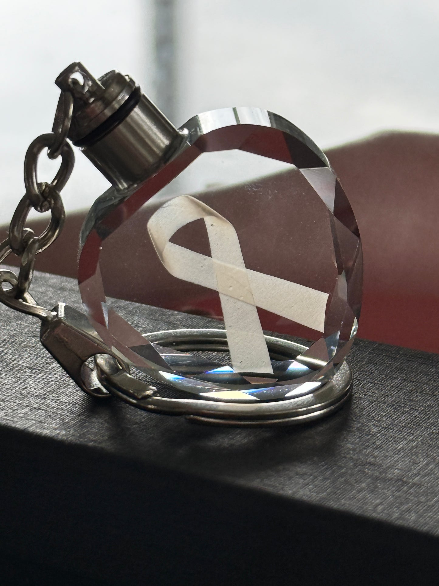 3D Engraved Awareness Ribbon Crystal Keychain