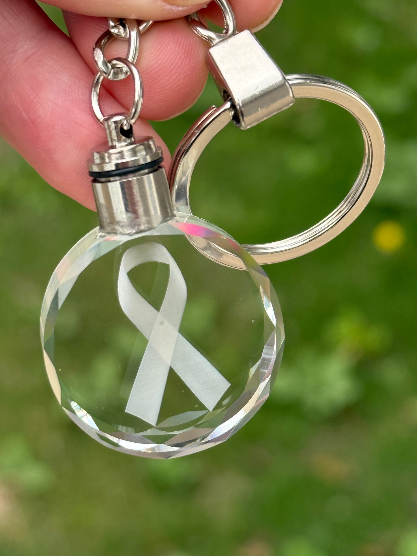 3D Engraved Awareness Ribbon Crystal Keychain