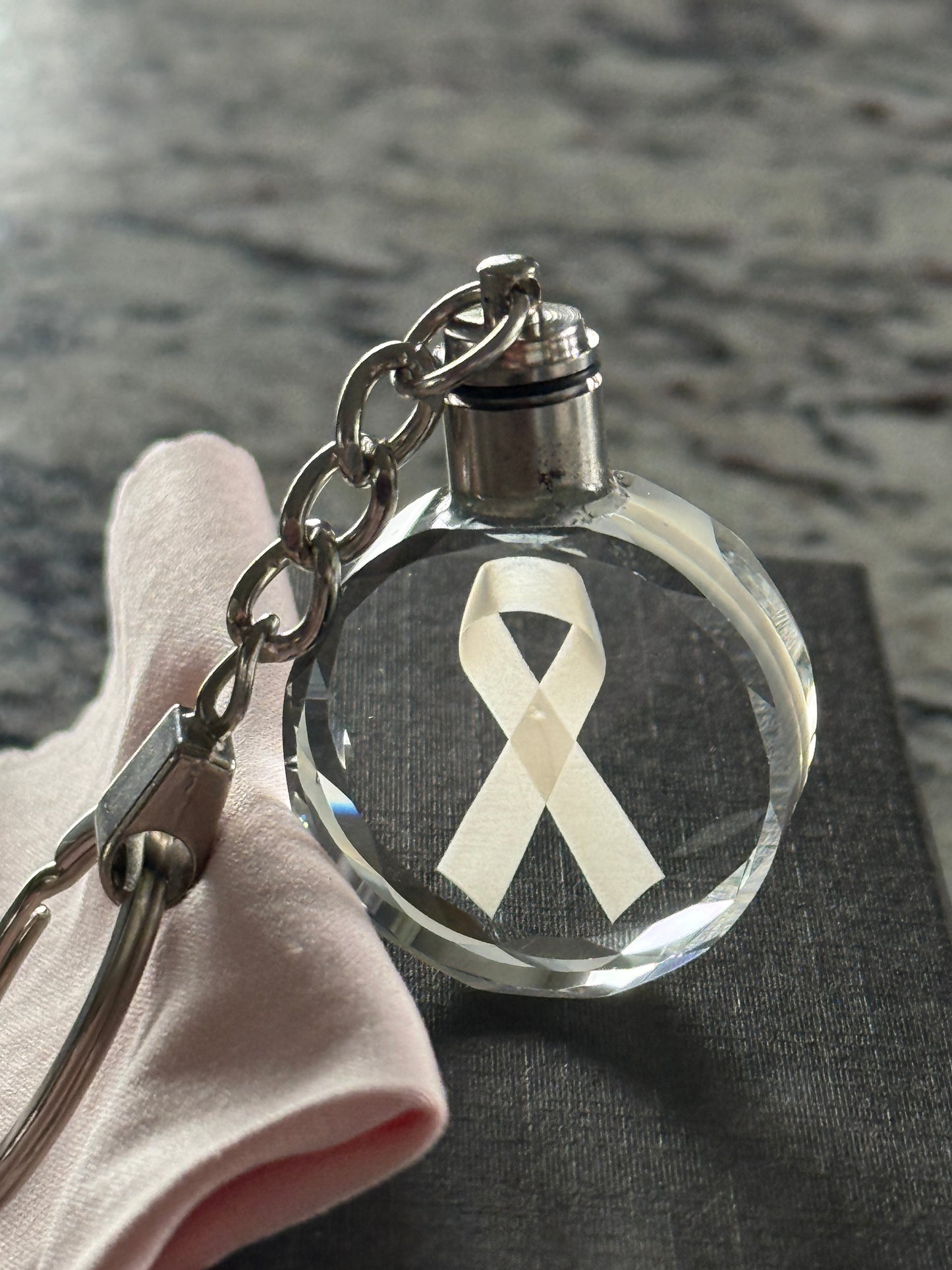 3D Engraved Awareness Ribbon Crystal Keychain
