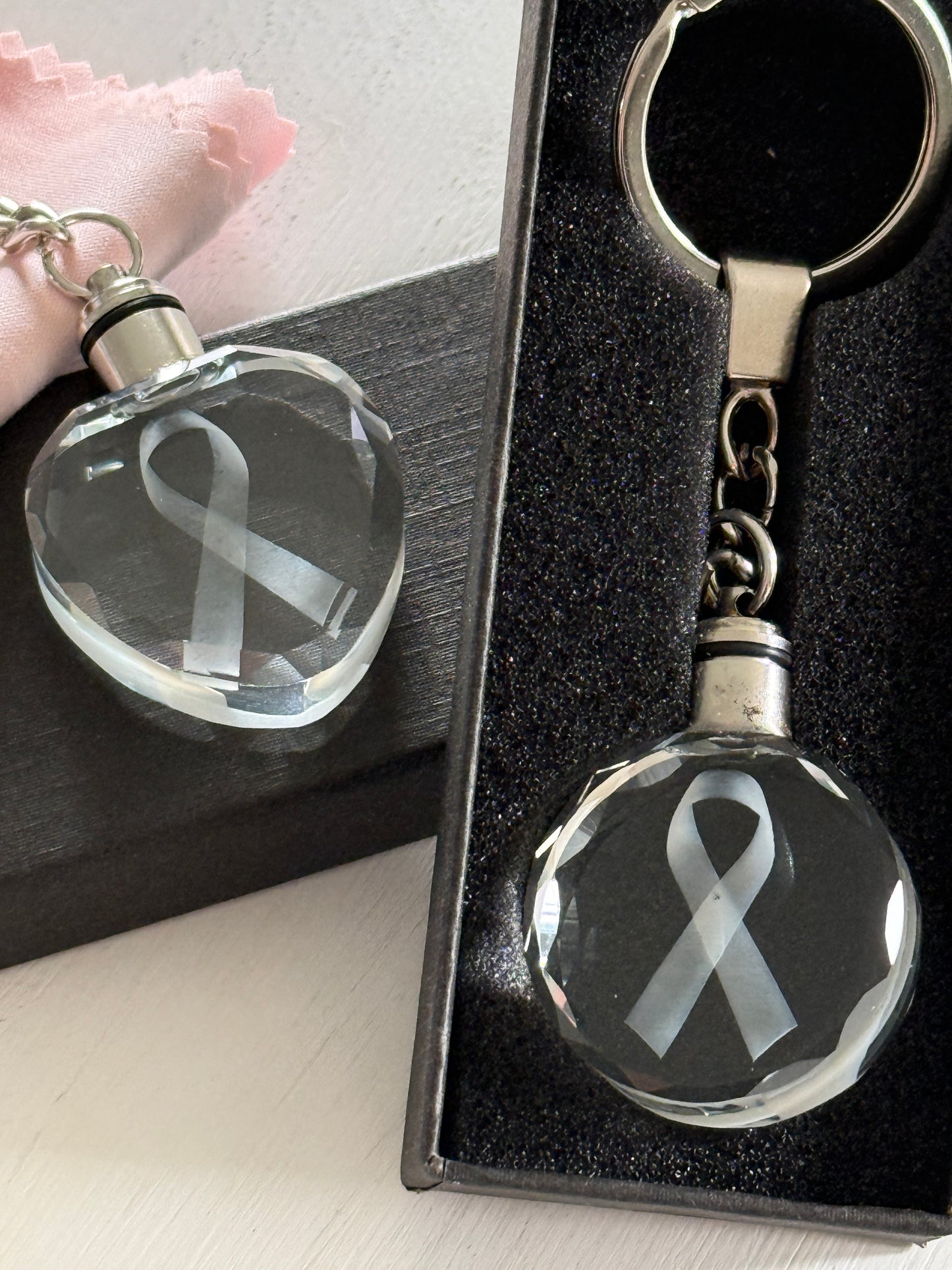 3D Engraved Awareness Ribbon Crystal Keychain