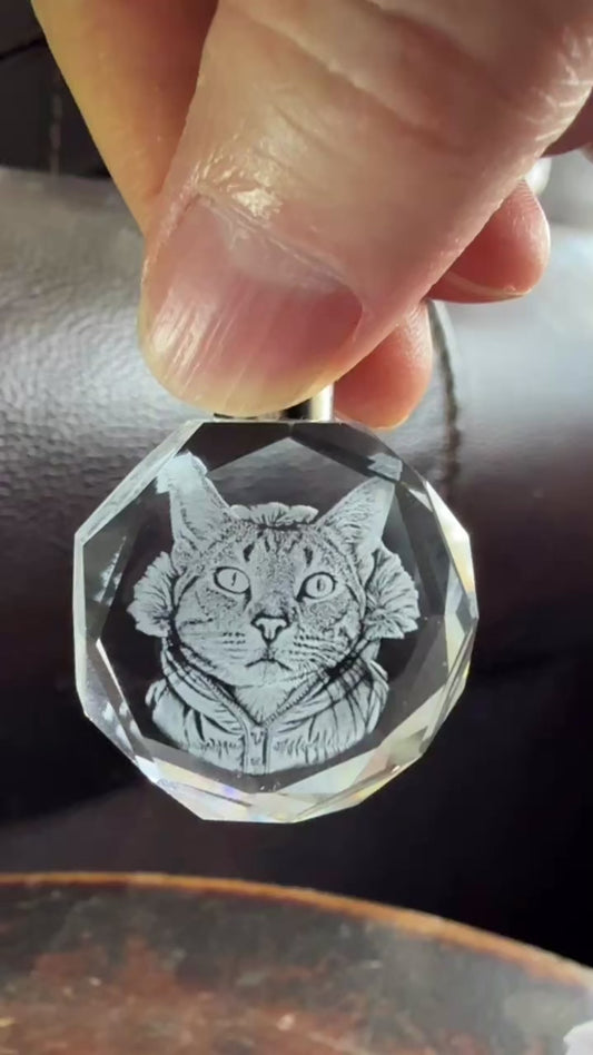 3D Engraved Crystal Keychain - Octagon